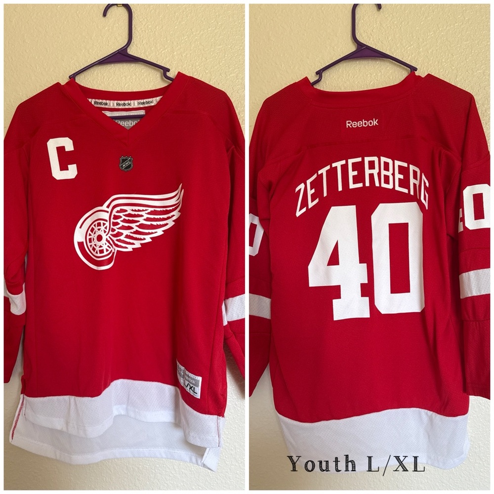 Reebok Youth Red and White Hockey Jersey